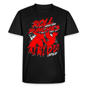 Rouleau d’Aïkidoka Avec Les Coups De Poing Style Aikido - T-shirt Premium bio Homme - noir - Devant - Nico (187cm)