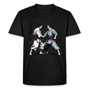 Samouraï Photo Ukiyo-E Rétro Vintage Streetwear - T-shirt Premium bio Homme - noir - Devant - Nico (187cm)