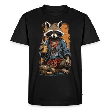 Raton laveur japonais saké Vintage Kanji Art - T-shirt Premium bio Homme - noir - Devant - Nico (187cm)
