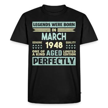76th Birthday March Vintage 1948 Gift Idea - Men's Premium Organic T-Shirt - black - Front - Nico (187cm)