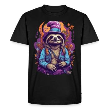 Sloth Psychedelic Art Woodland Mushrooms Music Festival - Men's Premium Organic T-Shirt - black - Front - Nico (187cm)