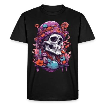 Crâne psychédélique forêt champignons musique Festival Art - T-shirt Premium bio Homme - noir - Devant - Nico (187cm)