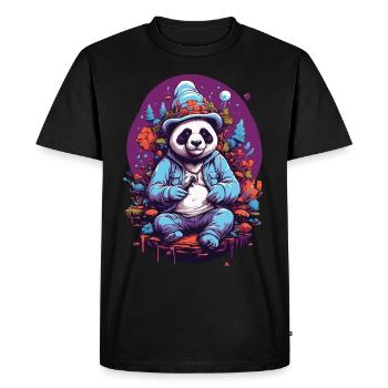 Panda ours psychédélique Art musique forêt champignons - T-shirt Premium bio Homme - noir - Devant - Nico (187cm)