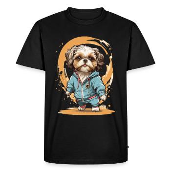 Jogging with your Shih Tzu companion - Men's Premium Organic T-Shirt - black - Front - Nico (187cm)
