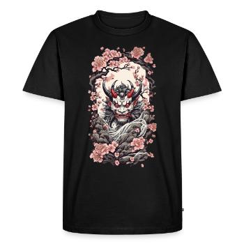 Fleur de cerisier Yokai Oni japonais démon Design - T-shirt Premium bio Homme - noir - Devant - Nico (187cm)