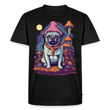 Pug Dog Psychedelic Forest Mushrooms Music Festival - Men's Premium Organic T-Shirt - black - Front - Nico (187cm)