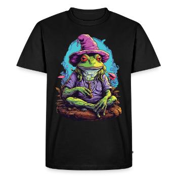 Frog Psychedelic Art Forest Mushrooms Music Festival - Men's Premium Organic T-Shirt - black - Front - Nico (187cm)