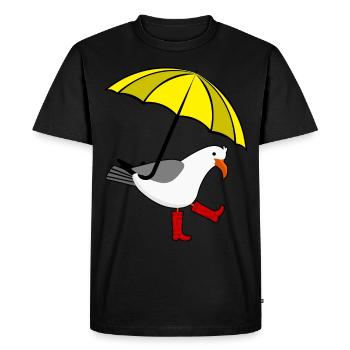 Mouette jaune Parapluie rouge Bottes de pluie - T-shirt Premium bio Homme - noir - Devant - Nico (187cm)