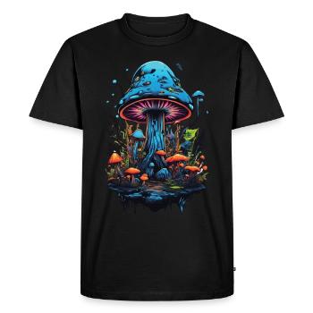 Couleurs vibrantes Champignons forestiers Psychédélique Goa Trance - T-shirt Premium bio Homme - noir - Devant - Nico (187cm)
