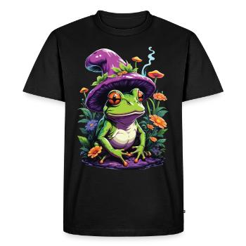 Grenouille magicienne Art psychédélique Champignons forestiers - T-shirt Premium bio Homme - noir - Devant - Nico (187cm)