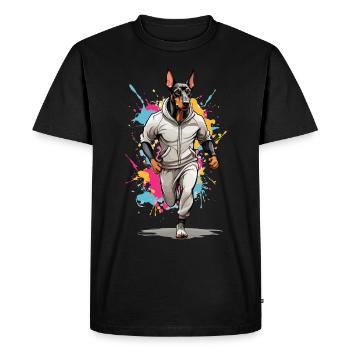 Doberman dog streetwear jogging aesthetic - Men's Premium Organic T-Shirt - black - Front - Nico (187cm)