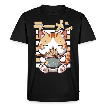 Cat Loves Ramen Bowl Kawaii Anime - T-shirt Premium bio Homme - noir - Devant - Nico (187cm)