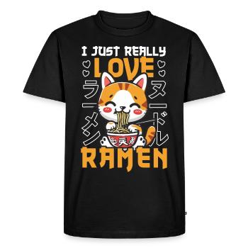 Cat Loves Ramen Bowl Kawaii Anime - T-shirt Premium bio Homme - noir - Devant - Nico (187cm)