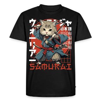 Chat Samouraï Chat Ninja Japonais Kawaii - T-shirt Premium bio Homme - noir - Devant - Nico (187cm)