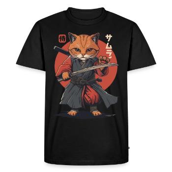 Chat Samouraï Chat Ninja Japonais Kawaii - T-shirt Premium bio Homme - noir - Devant - Nico (187cm)