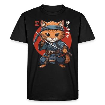 Chat Samouraï Chat Ninja Japonais Kawaii - T-shirt Premium bio Homme - noir - Devant - Nico (187cm)