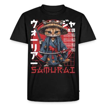 Chat Samouraï Chat Ninja Japonais Kawaii - T-shirt Premium bio Homme - noir - Devant - Nico (187cm)