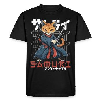 Chat Samouraï Chat Ninja Japonais Kawaii - T-shirt Premium bio Homme - noir - Devant - Nico (187cm)