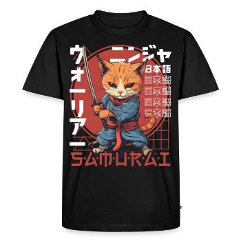 Chat Samouraï Chat Ninja Japonais Kawaii - T-shirt Premium bio Homme - noir - Devant - Nico (187cm)