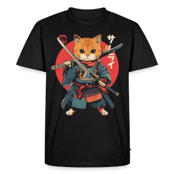Chat Samouraï Chat Ninja Japonais Kawaii - T-shirt Premium bio Homme - noir - Devant - Nico (187cm)