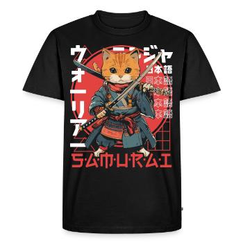 Chat Samouraï Chat Ninja Japonais Kawaii - T-shirt Premium bio Homme - noir - Devant - Nico (187cm)