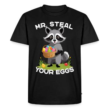 Drôle de voleur d’œufs de raton laveur Dicton de Pâques - T-shirt Premium bio Homme - noir - Devant - Nico (187cm)