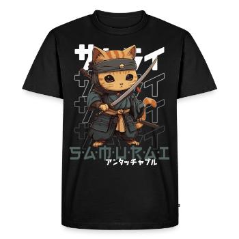 Chat Samouraï Chat Ninja Japonais Kawaii - T-shirt Premium bio Homme - noir - Devant - Nico (187cm)