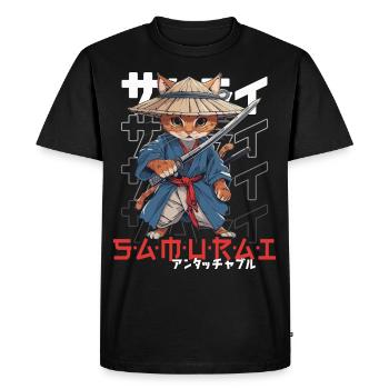 Chat Samouraï Chat Ninja Japonais Kawaii - T-shirt Premium bio Homme - noir - Devant - Nico (187cm)