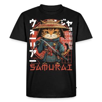 Chat Samouraï Chat Ninja Japonais Kawaii - T-shirt Premium bio Homme - noir - Devant - Nico (187cm)