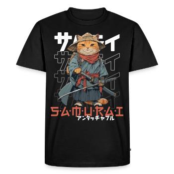 Chat Samouraï Chat Ninja Japonais Kawaii - T-shirt Premium bio Homme - noir - Devant - Nico (187cm)