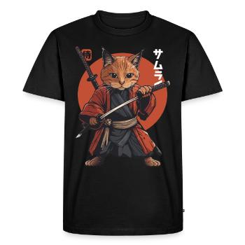 Chat Samouraï Chat Ninja Japonais Kawaii - T-shirt Premium bio Homme - noir - Devant - Nico (187cm)