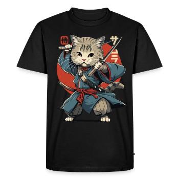 Chat Samouraï Chat Ninja Japonais Kawaii - T-shirt Premium bio Homme - noir - Devant - Nico (187cm)