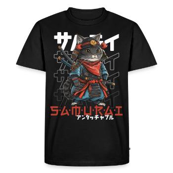 Chat Samouraï Chat Ninja Japonais Kawaii - T-shirt Premium bio Homme - noir - Devant - Nico (187cm)