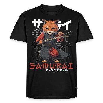 Chat Samouraï Chat Ninja Japonais Kawaii - T-shirt Premium bio Homme - noir - Devant - Nico (187cm)