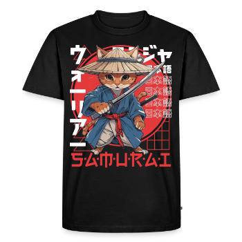 Chat Samouraï Chat Ninja Japonais Kawaii - T-shirt Premium bio Homme - noir - Devant - Nico (187cm)