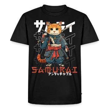 Chat Samouraï Chat Ninja Japonais Kawaii - T-shirt Premium bio Homme - noir - Devant - Nico (187cm)