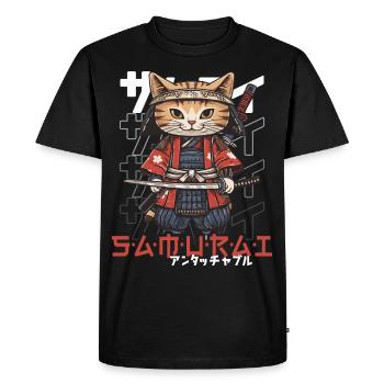 Chat Samouraï Chat Ninja Japonais Kawaii - T-shirt Premium bio Homme - noir - Devant - Nico (187cm)