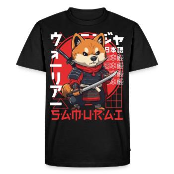 Samurai Dog Kawaii Japanese Ninja Shiba Inu - Men's Premium Organic T-Shirt - black - Front - Nico (187cm)