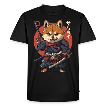Samurai Dog Kawaii Japanese Ninja Shiba Inu - Men's Premium Organic T-Shirt - black - Front - Nico (187cm)