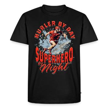 Hurling Hurler by day superhero by night - Men's Premium Organic T-Shirt - black - Front - Nico (187cm)