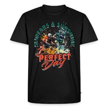 Hurling Sliotars & Sunshine: Perfect Day - Men's Premium Organic T-Shirt - black - Front - Nico (187cm)