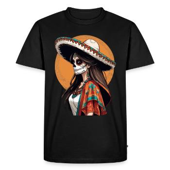 Iconic Sugar Skull Mexican Girl - Men's Premium Organic T-Shirt - black - Front - Nico (187cm)