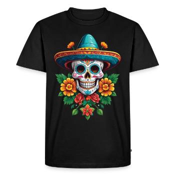 Iconic Sugar Skull Mexican Holiday - Men's Premium Organic T-Shirt - black - Front - Nico (187cm)