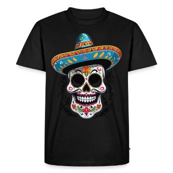 Streetwear mexicain emblématique Sugar Skull - T-shirt Premium bio Homme - noir - Devant - Nico (187cm)