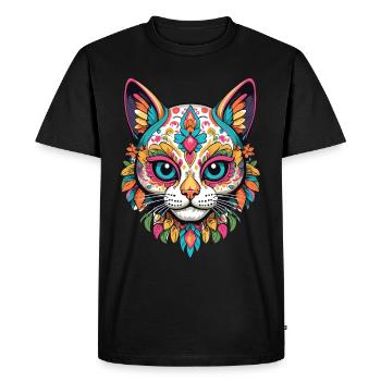 Cat Iconic Sugar Skull Mexican - Men's Premium Organic T-Shirt - black - Front - Nico (187cm)