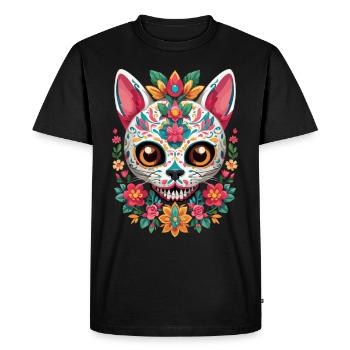 Sugar Skull chat mexicain vacances Design - T-shirt Premium bio Homme - noir - Devant - Nico (187cm)