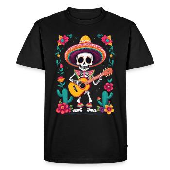 Mexicain Mariachi Squelette Guitariste Fiesta - T-shirt Premium bio Homme - noir - Devant - Nico (187cm)