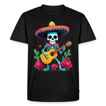 Mexican Mariachi Skeleton Guitarist Fiesta - Men's Premium Organic T-Shirt - black - Front - Nico (187cm)