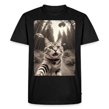 Selfie de chats avec la conception d’un vaisseau spatial extraterrestre - T-shirt Premium bio Homme - noir - Devant - Nico (187cm)