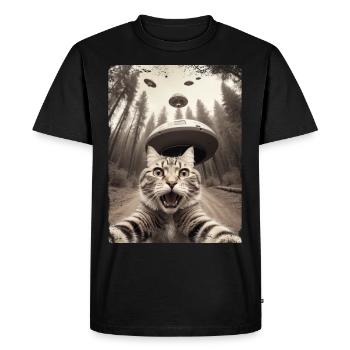 Funny Cat Selfie Alien Spaceship - Men's Premium Organic T-Shirt - black - Front - Nico (187cm)